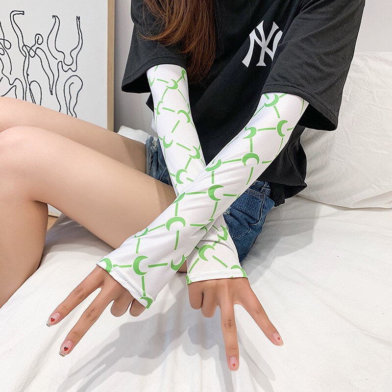Women's Summer Net Red Ice Sleeve Cute Printing Sun Protection Oversleeves Outdoor Riding UV Protection Armband: AW14