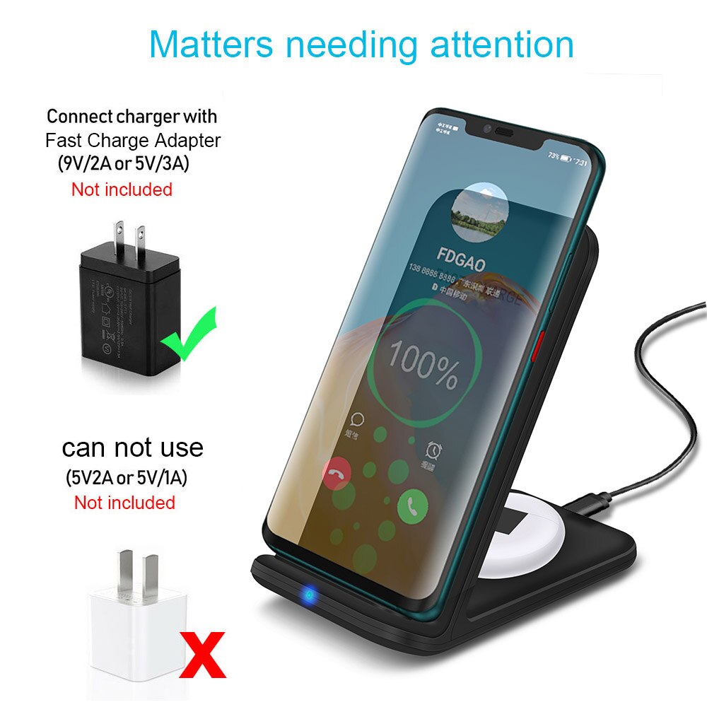 Kabellose ladestation für iphone 15w 13 2 in 12 11 xs, xr 1 qi  x 8 , samsung  s20 s10 s9, airpods pro und zwei geräte – schnellladestation