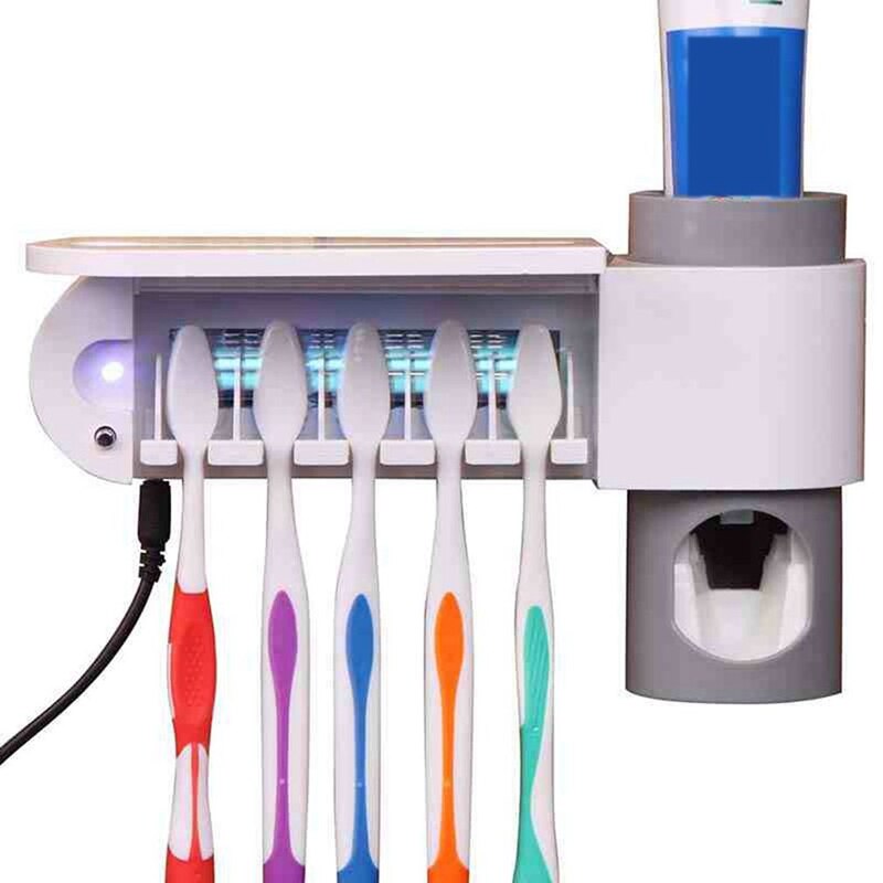 2-in-1 Zahnbürste Sterilisator UV Zahnbürste Halfter Sterilisator Automatische Zahnpasta Spender (Uk-stecker)