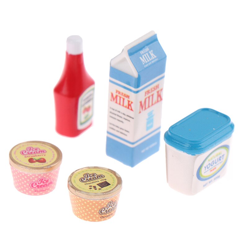 5 Stks/set 1:12 Dollhouse Miniatuur Voedsel Mini Tomaat Saus Iced Yoghurt Poppen Keuken Speelgoed