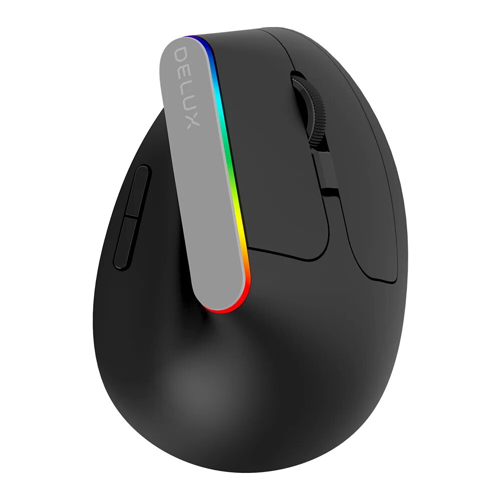 Delux m618c drahtlose ergonomische vertikale 6 Tasten Gaming-Maus USB-Empfänger rgb 1600 dpi optische Mäuse mit für PC-Laptop: Black