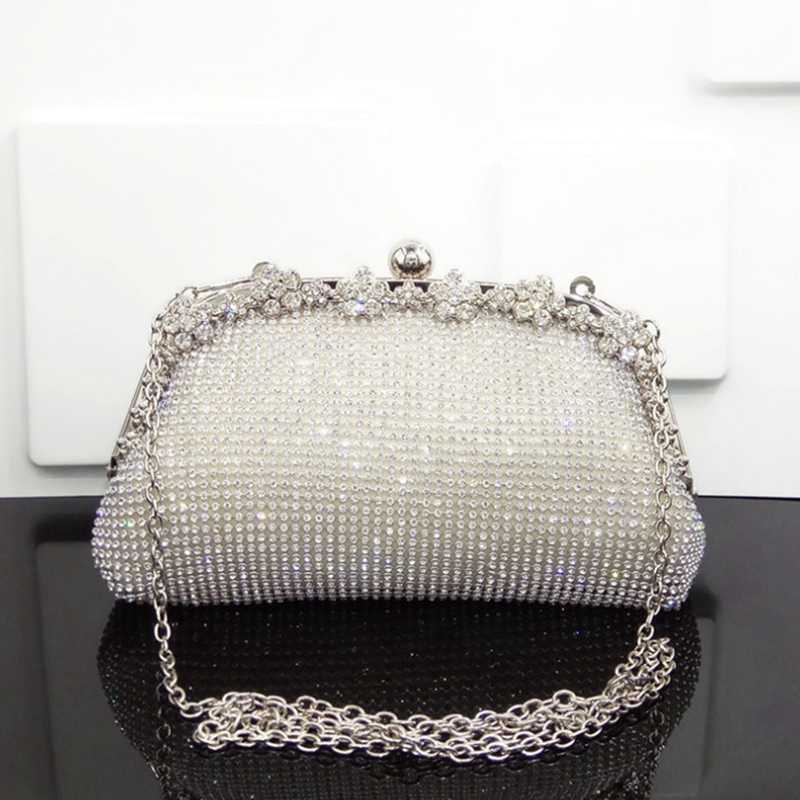 Neue Diamanten Kette Abend Tasche Silber Hochzeit Taschen Für Braut Frauen Messenger Partei Handtasche Elegante Kupplung