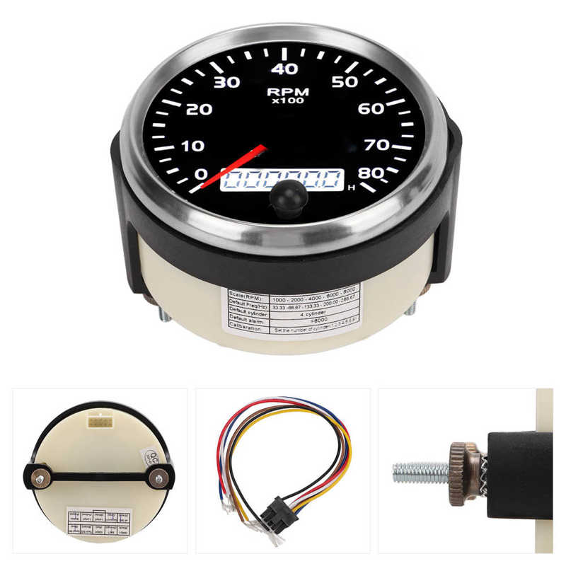 Universal Tachometer 85mm/3.35in LCD Display Vibration Resistant Pointer Tachometer for Gasoline Engine for Truck Boat