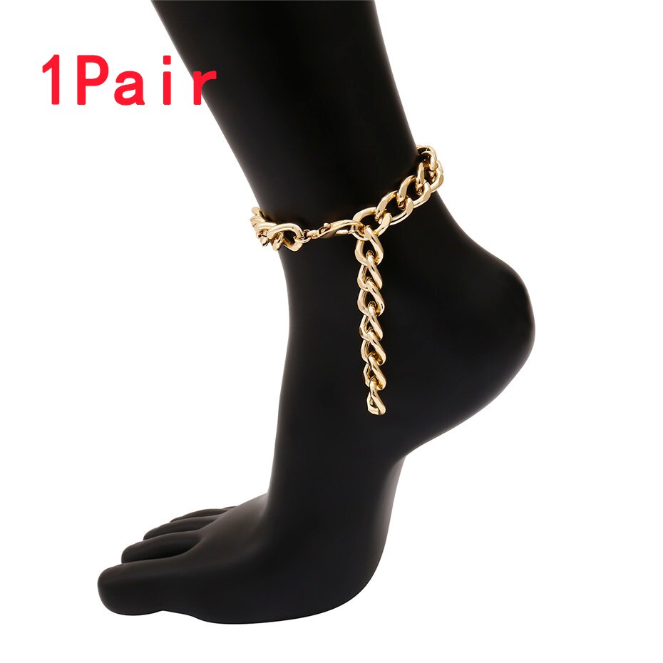 Ingemark Punk Aluminum Chain Anklet Bohemian Beach Women Simple Steampunk Barefoot Sandals Men Cool Shoe Foot Accessories: 1Pair