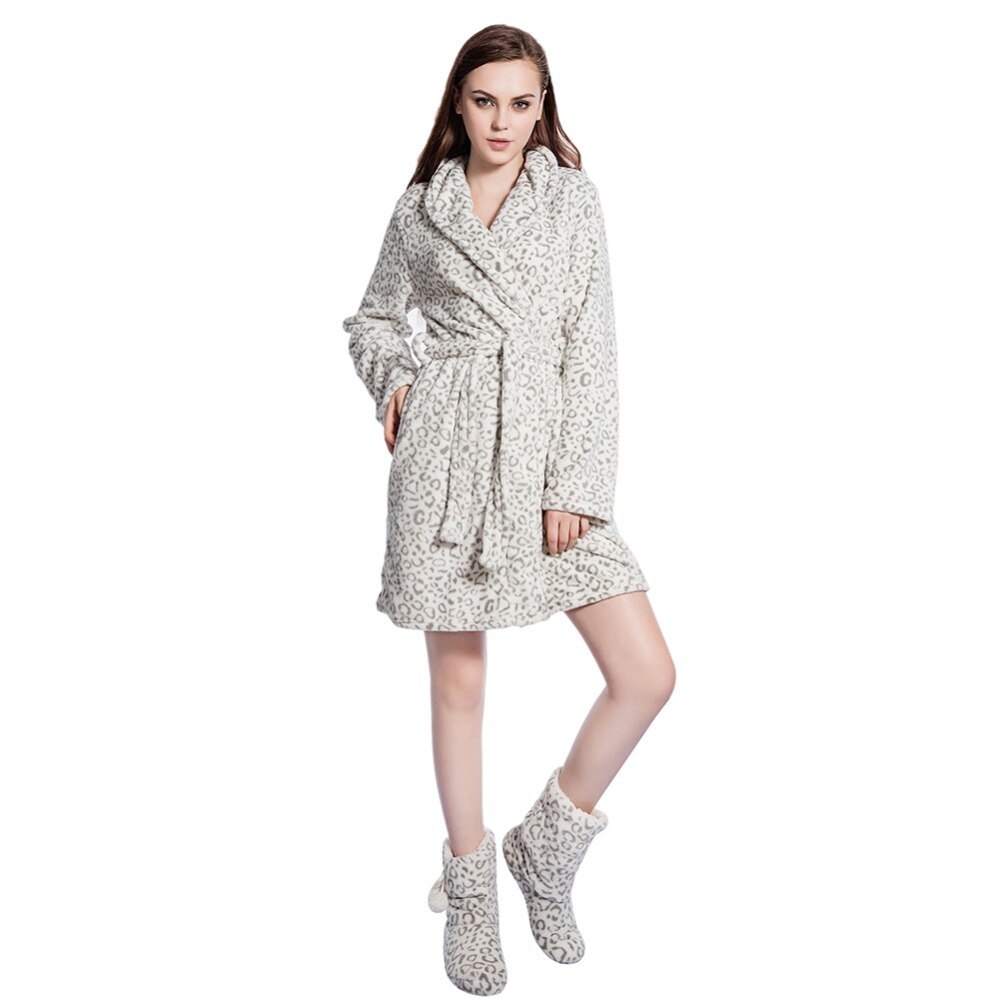 Skinfullysweet Frauen Leopard Warme Flanell Schlecht Kleid Braut Bademantel Nachtwäsche Kimono Morgenmantel Nachtwäsche Schlecht Kleid Für Ladi
