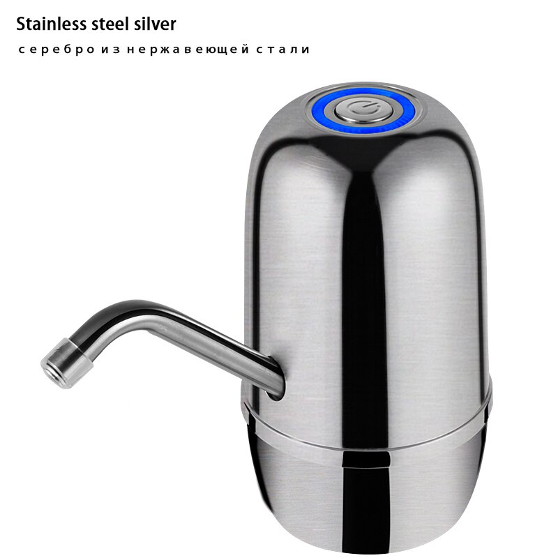 Sainless Staal Water Fles USB Pomp Dispenser Zilver Elektrische Drinkwater Dispenser Tap Met 2000 mAh Dual Pompen Krachtige: Stainless steel