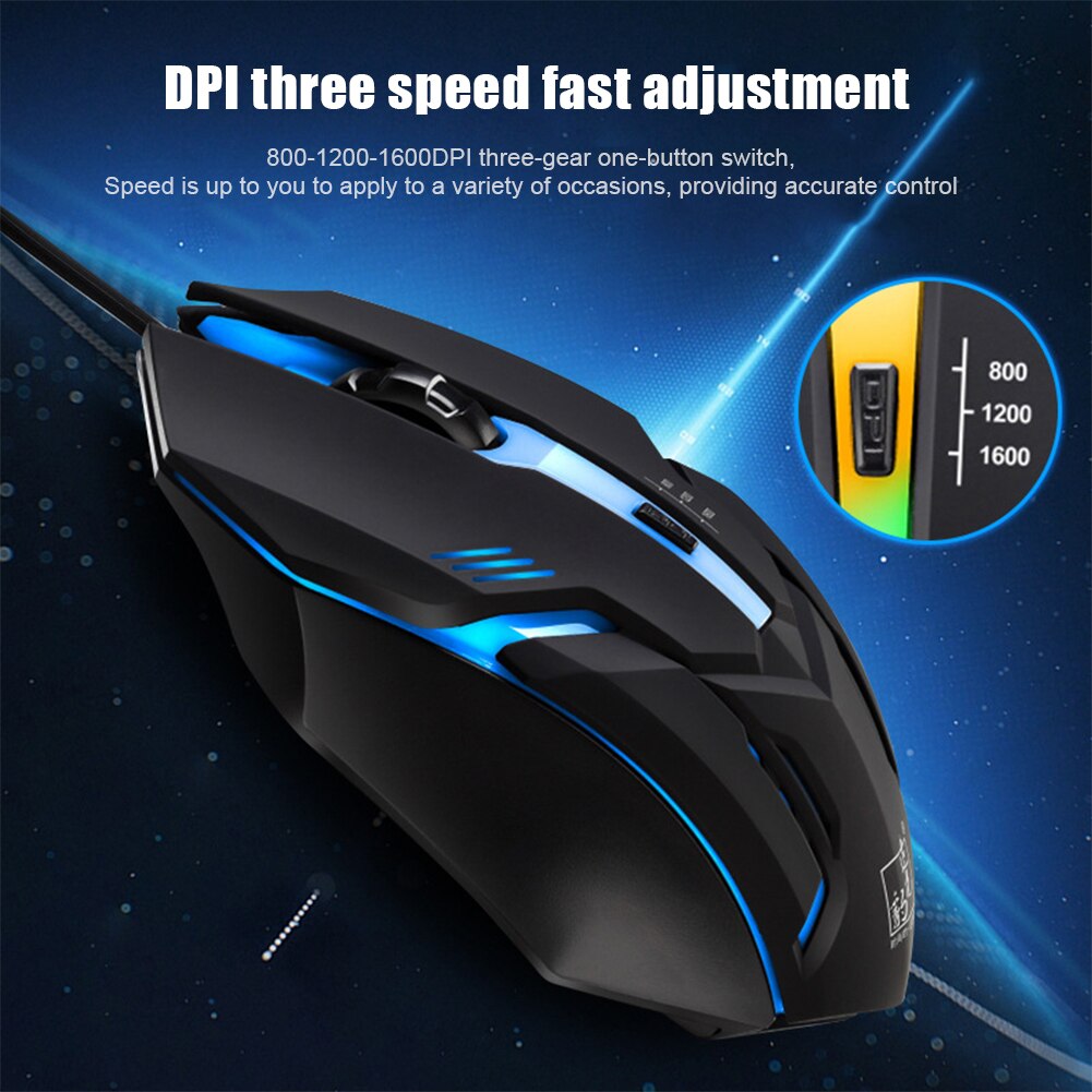 E-Sports Gaming Wired Mouse 6 Button Luminous 1600dpi USB Wired Optical Mice for Desktop Computer PC Laptop RGB Light Mute Mouse