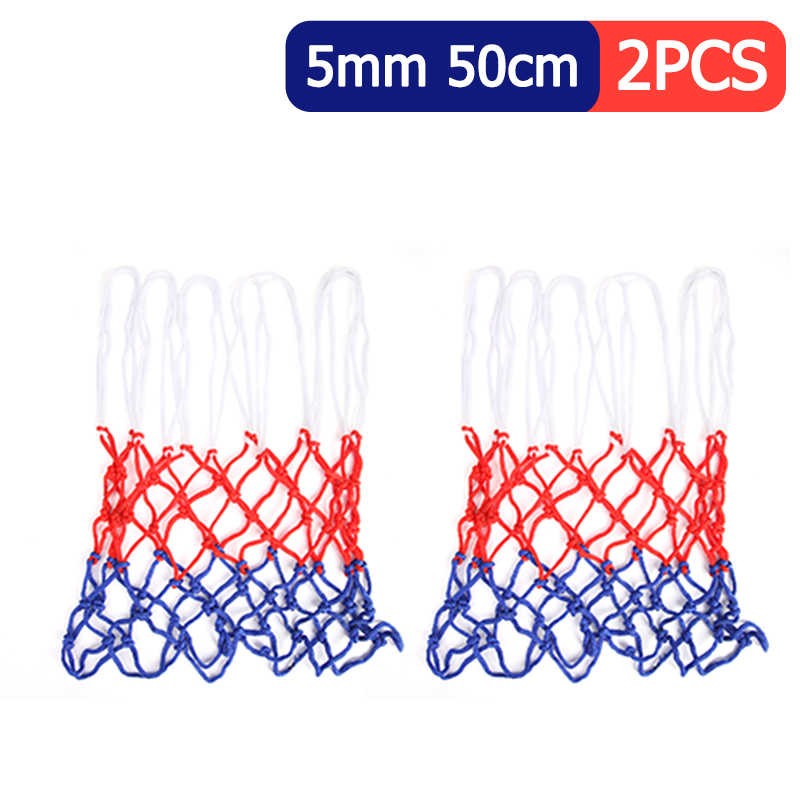 Basketballnett allværs basketballnett rød+hvit+blå trefarget basketballkurvenett drevet basketballkurve kurvkantnett: 2 stk 5mm 50cm