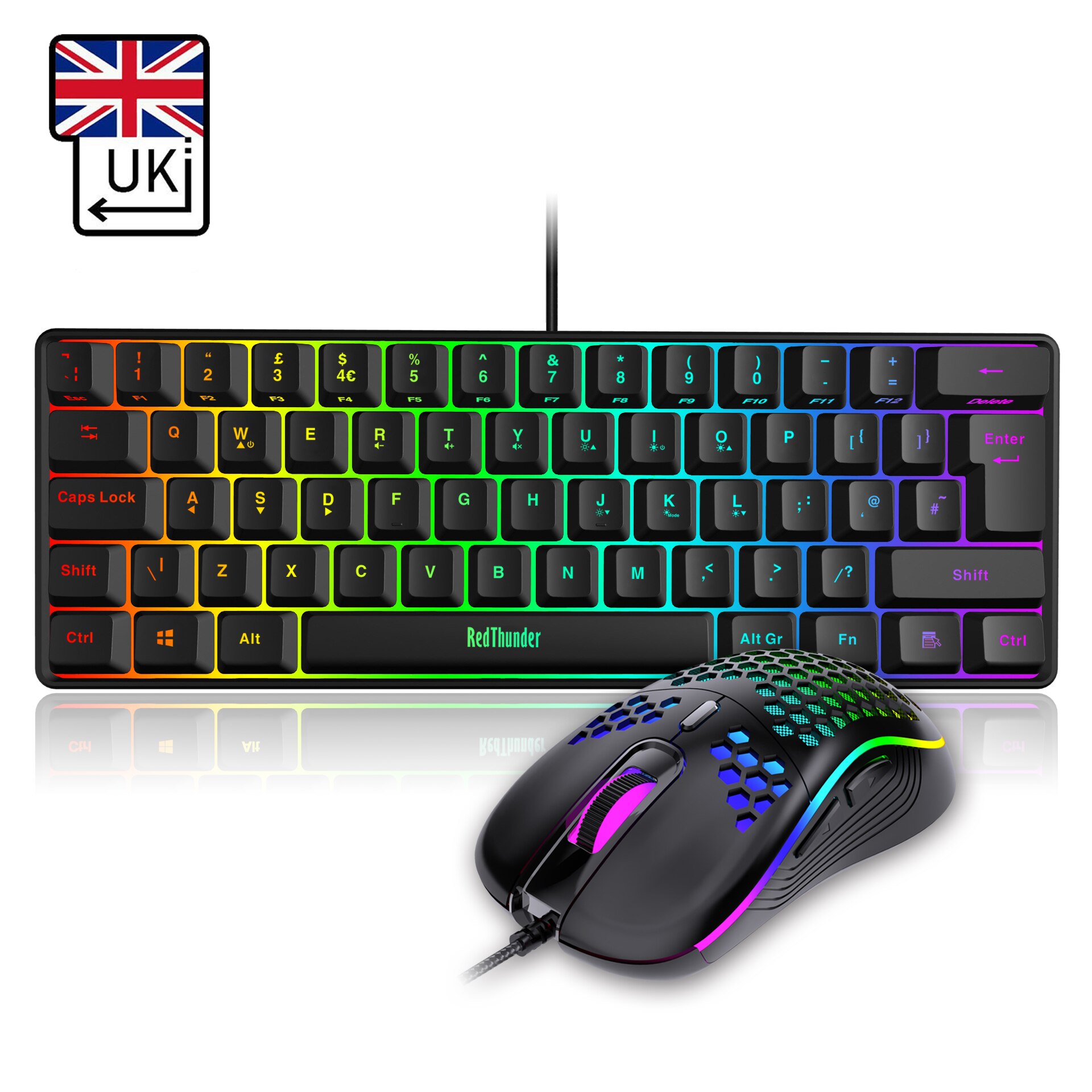 Ensemble clavier et souris de jeu RedThunder 60%, Mini-clavier Ultra-Compact, rétroéclairé rvb, 7200DPI, pour PC et Mac Gamer: UK