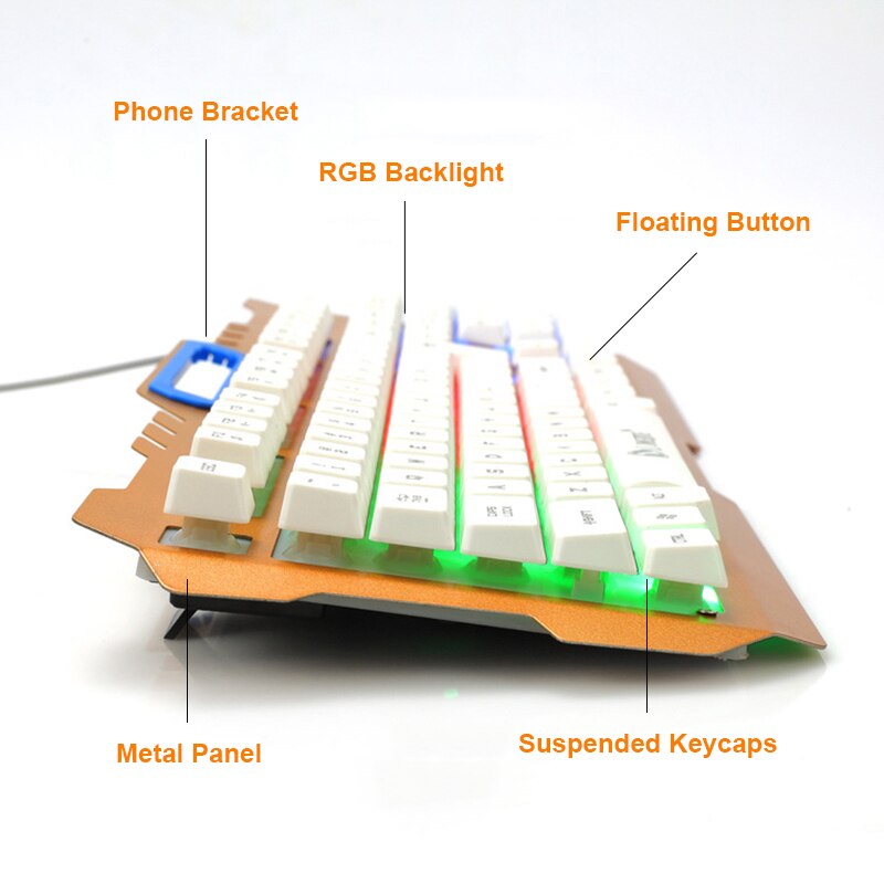 Gaming keyboard Mouse Combos LED Backlit USB Wired Mechanical Keyboard Mouse Set with Phone Holder for PC Computer Gamer