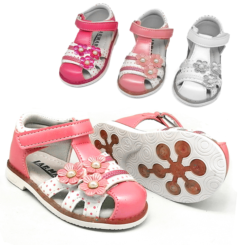 Sandalias ortopédicas para niña, zapatos antideslizantes con flores de perlas, cuero PU, 13-16cm de interior