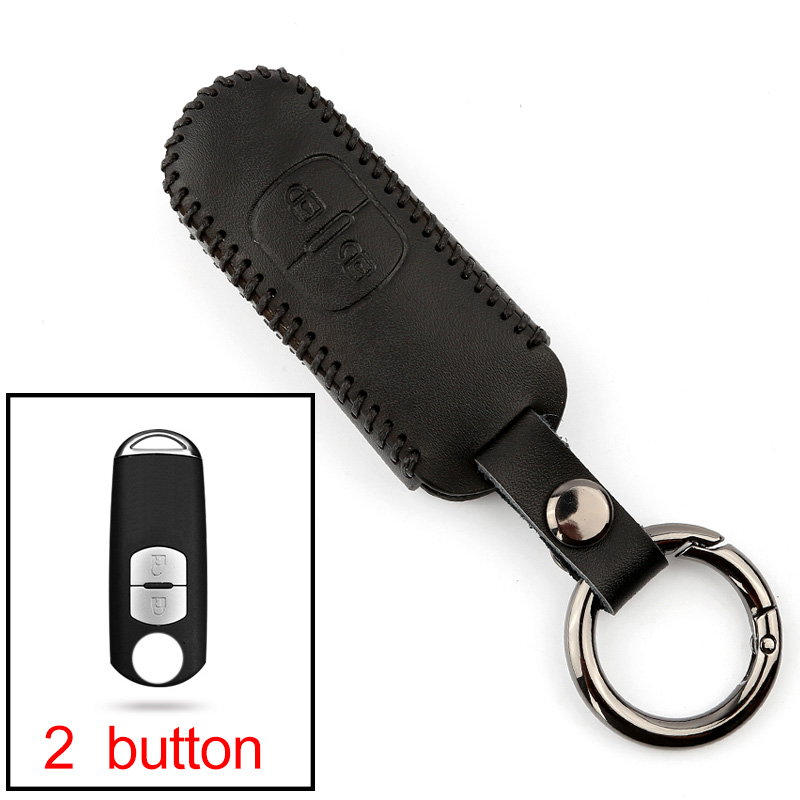 Lederen Auto Remote Key Case Cover Voor Mazda 2 3 6 Atenza Axela Demio CX-5 CX5 CX-3 CX7 CX-9 Accessoires: 2 button  Black