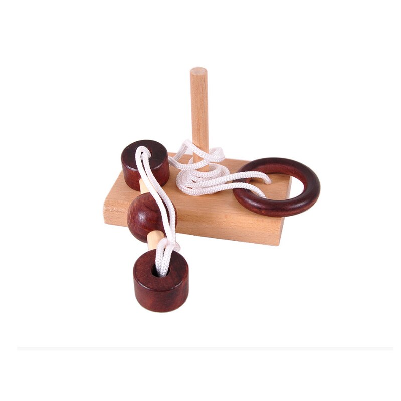 1 Piece Of Retro Style Wooden Educational Toy Solution Ring Unlock Solution Set Ring Puzzle Rope Toy