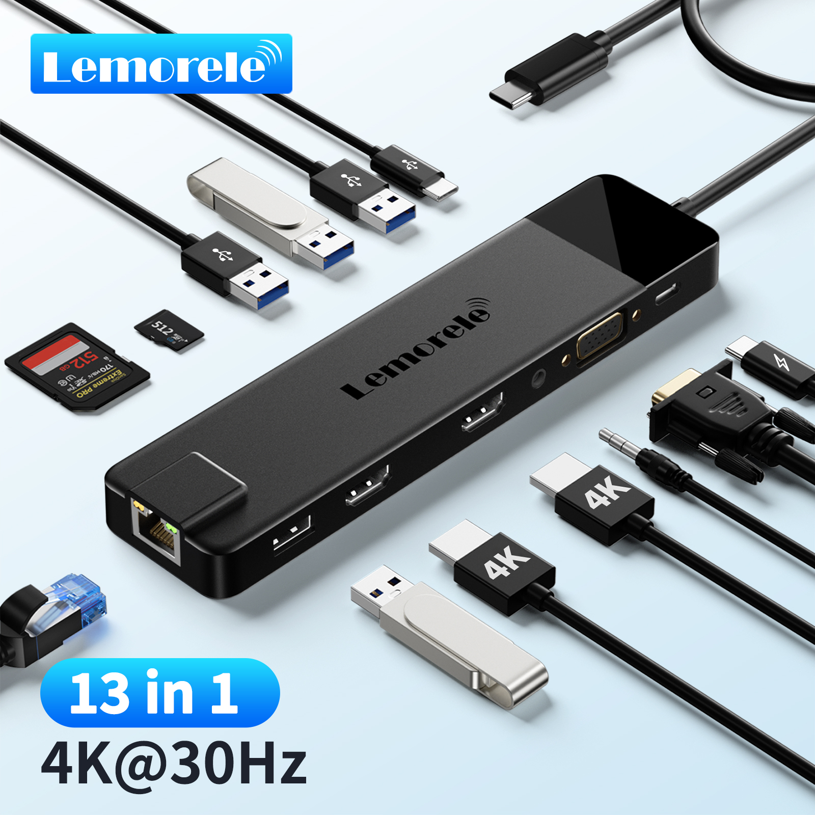 Koncentrator 4K USB USB C do podwójnej stacji dokującej HDMI VGA Gigabit Adapter USB 3.0 VGA Czytniki kart SD do laptopów z systemem Windows