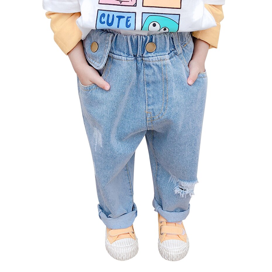 Bébé fille jean trou fille déchiré jean enfant couleur unie pantalon pour enfants Style décontracté vêtements pour filles
