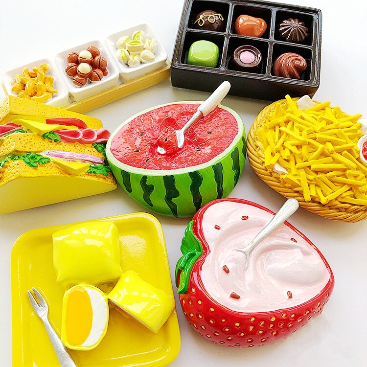 Imanes de nevera 3D pintados a mano, imán magnético para turismo, recuerdos, nevera, , fresa, sandía, patatas fritas, Chocolate