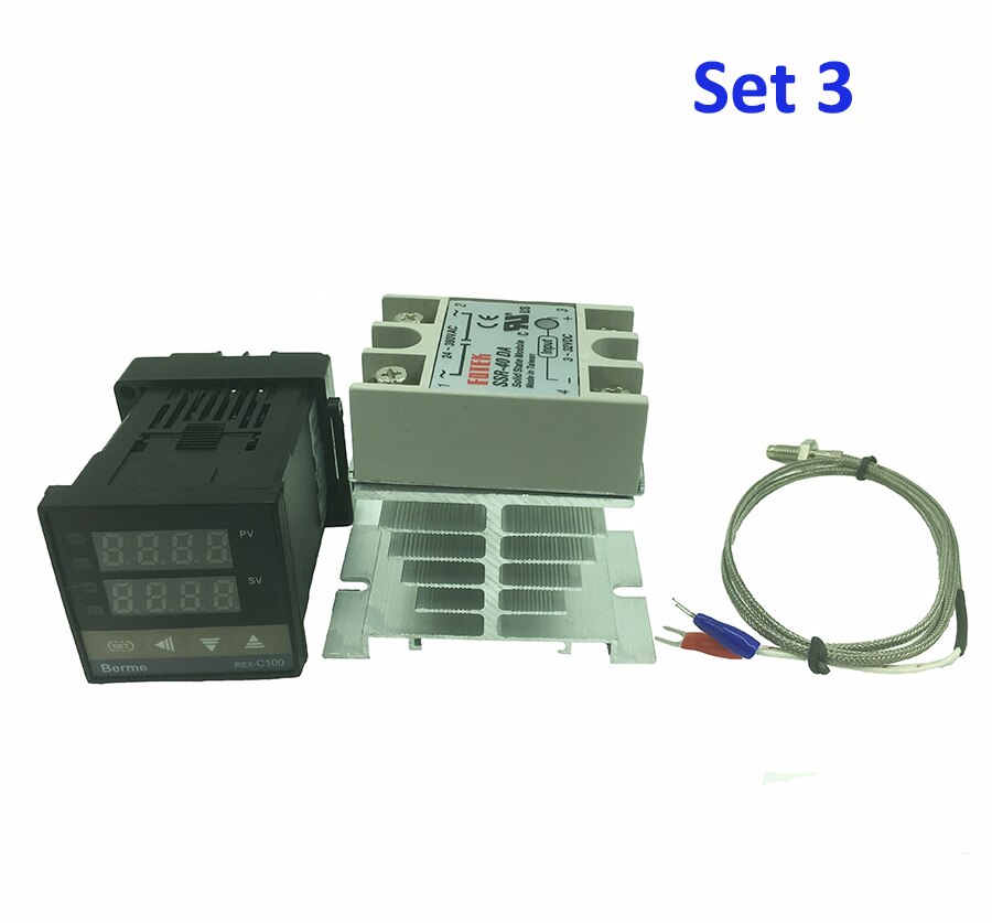 REX-C100 digital thermostat temperature controller SSR output K type thermocouple sensor 48 x 48 +SSR 40DA solid relay+sensor: set3