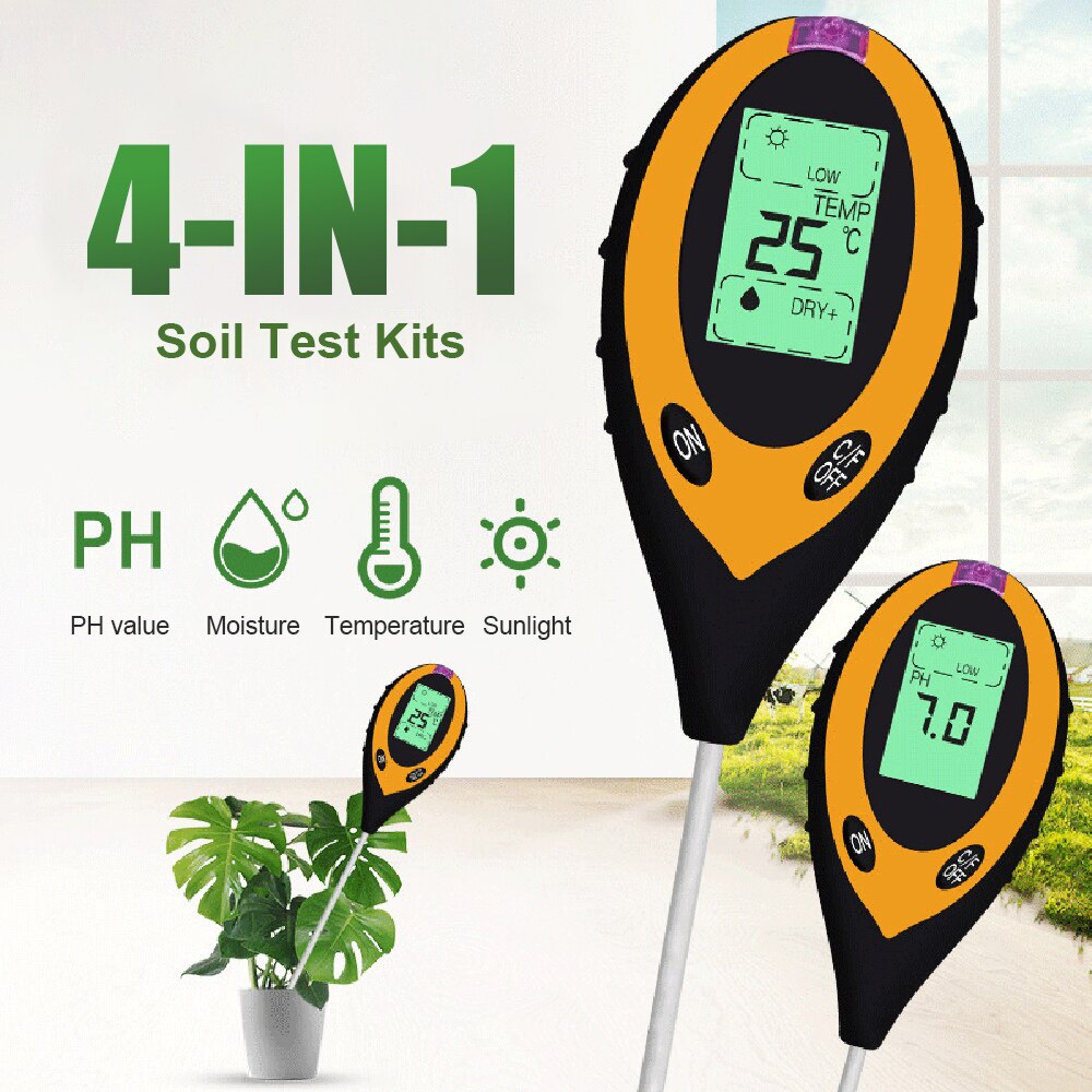 4-in-1 Soil Test Meter Electronic 4-Way Analyzer Soil Tester PH Moisture Light Humidity Temperature Meter For Plants Garden Farm