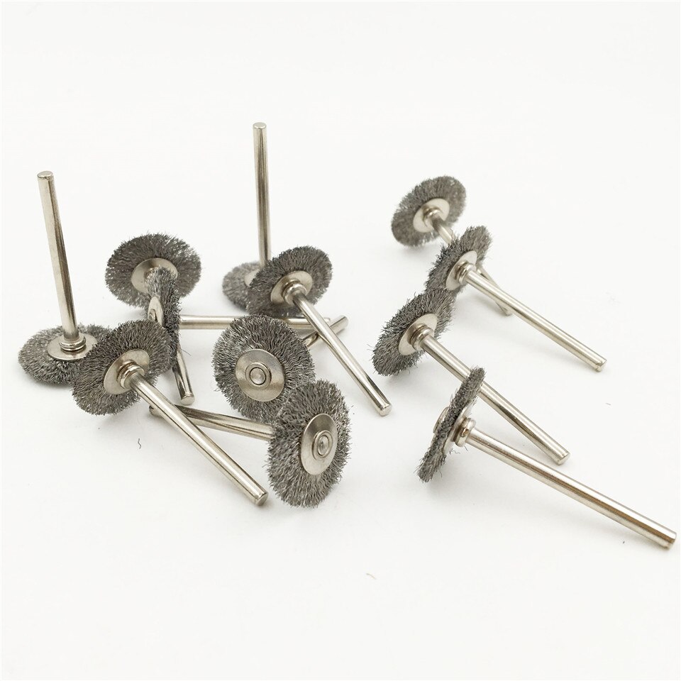 GOXAWEE 100pcs For Dremel Rotary Wire Brushes Wheels Set 3.0mm Shank For Dremel Accessories Wood Metalwoking Tools