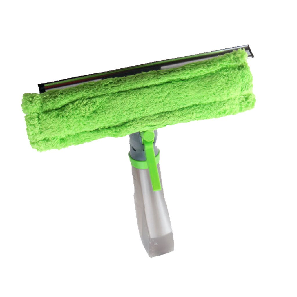3 in 1 Window Cleaner Spray Bottle Wiper Squeegee Microfibre Cloth Pad Kit: Green 