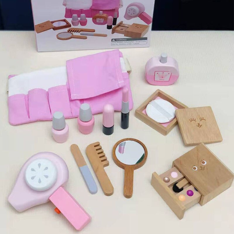 12 stk træ skønhedssalon foregive makeup legetøj rollespil kosmetik legetøj simulation skønhed tilbehør til børn