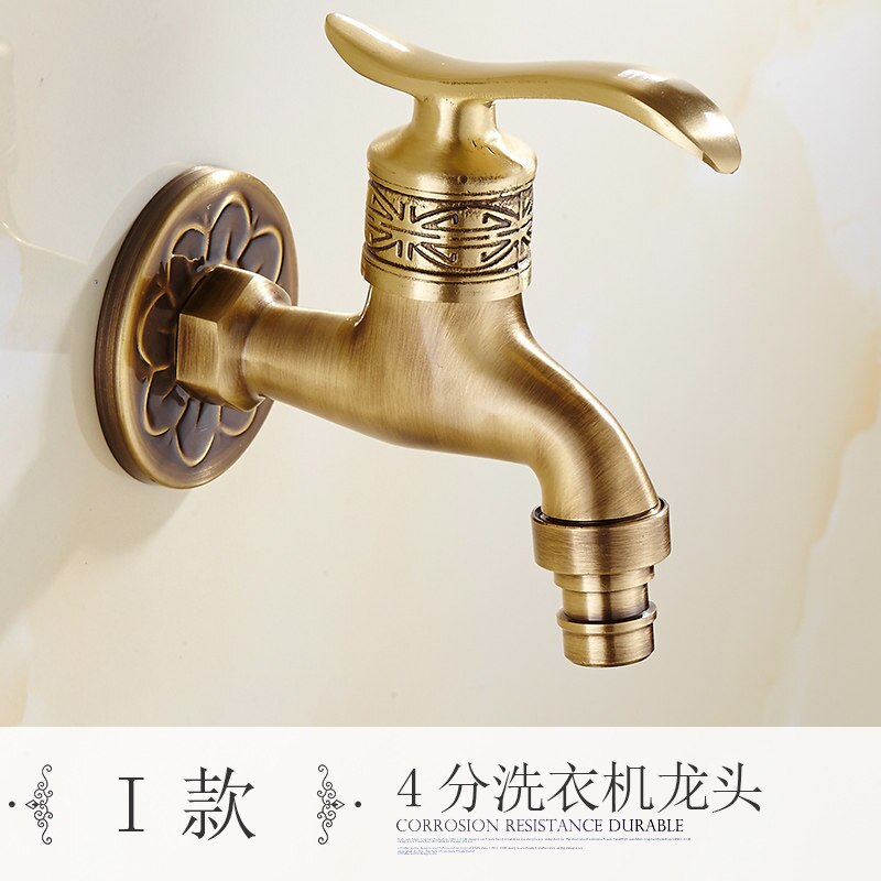 Pure Copper Carved Wall Bottle Tap Bibcock Retro Tap Anticorrosive Decorative Outdoor Garden Faucet Washing Machine Mop Tap: I