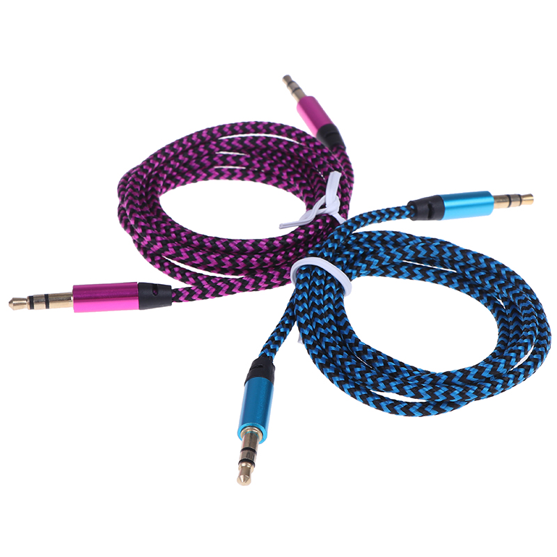 1m Aux Cable Male to Male Cloth Audio Aux Cable Gold Plug Car Aux Cord Nylon Jack Audio Cable 3.5 mm to 3.5mm
