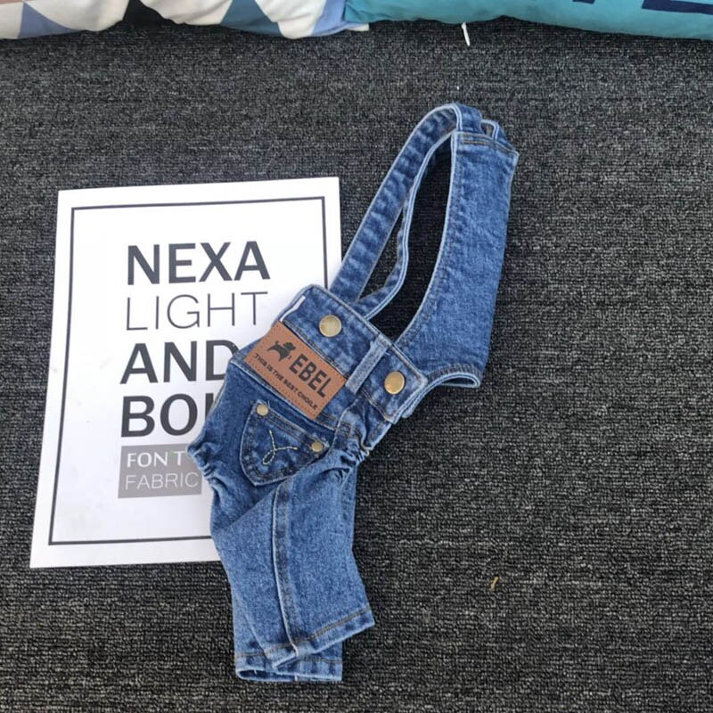 Denim jumpsuit för hundar små hundar husdjur kläder matchande jeans kostym för hund chihuahua mops sommar hund kostym jeans hund s-xxl: Marinblå / M