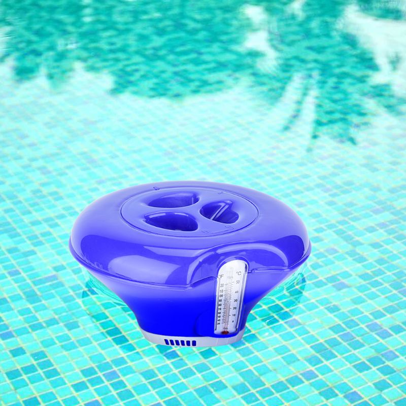 8 Inch Swimming Pool Floating Chemical Chlorine Tablet Dispenser Feeder Applicator with Thermometer Spa Tub Supplies A69D