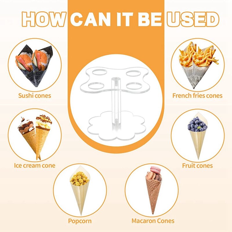 Ice Cream Cone Holder,4 Holes Acrylic Cone Display Stand Waffle Sushi Hand Roll Stand Rack For Kids Baking Party Buffets