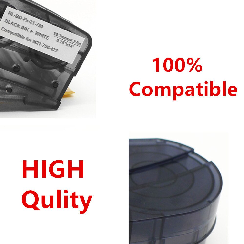 5Pack bmp21 M21 750 427 Vinyl maker Label Ribbon Labels Cartridge Black On White For Brady BMP21-PLUS,BMP21-LAB Printer