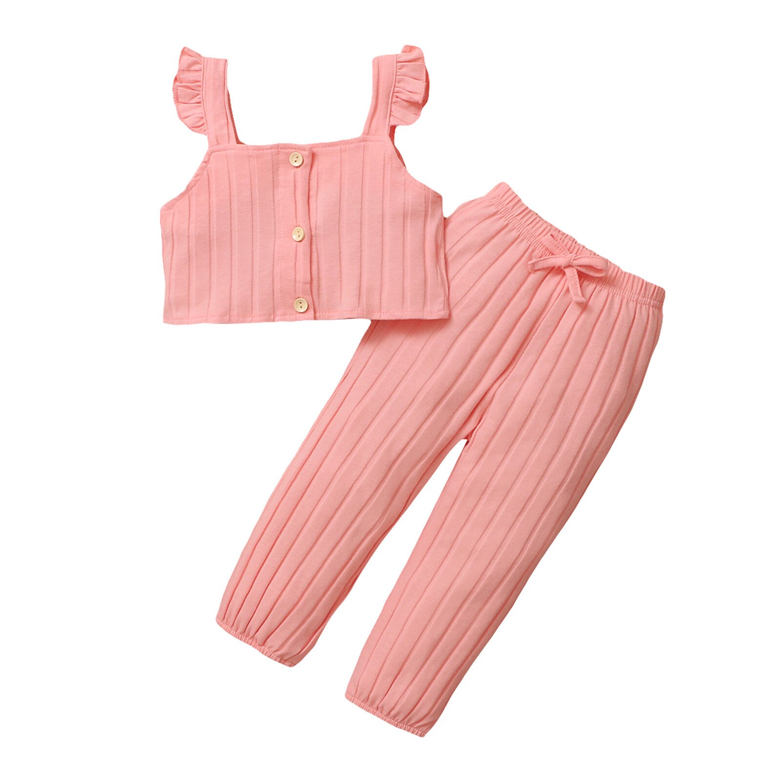 Toddler Girls Clothes Set Summer Sleeveless Solid Vest Tops+pants Girls Cotton Sports Outfits Kids Clothing Ropa: Pink / 12-18 Months