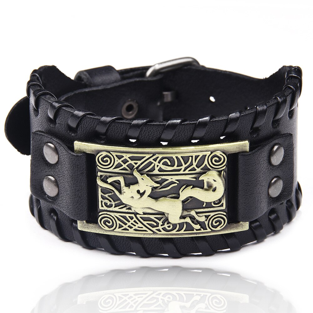 Charme pulseira de couro larga homens punk trançado corda liga manguito pulseira masculina viking pulseira dos homens jóias