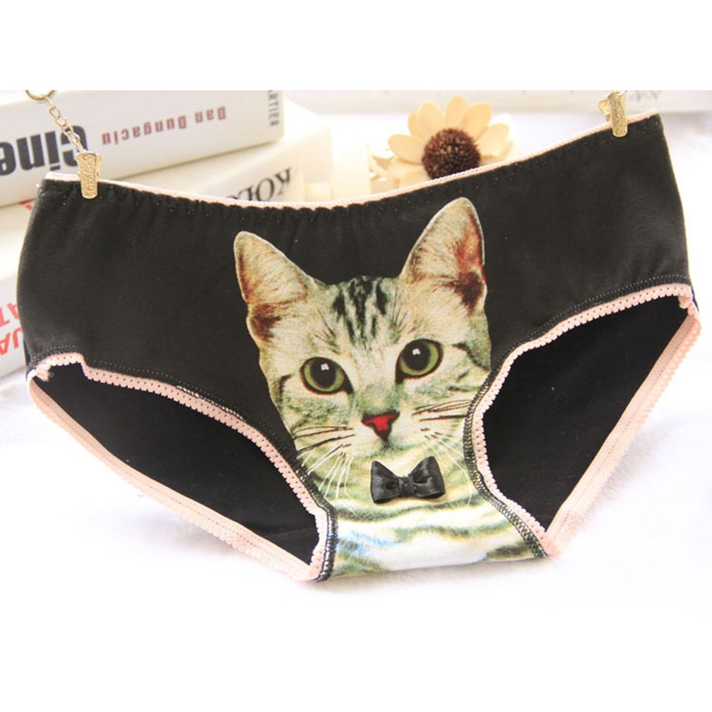 Women's 3D Cat Pattern Briefs Female Thread Cotton Hips Sweet Beauty Briefs Comfortable Antibacterial Ladies Underwer