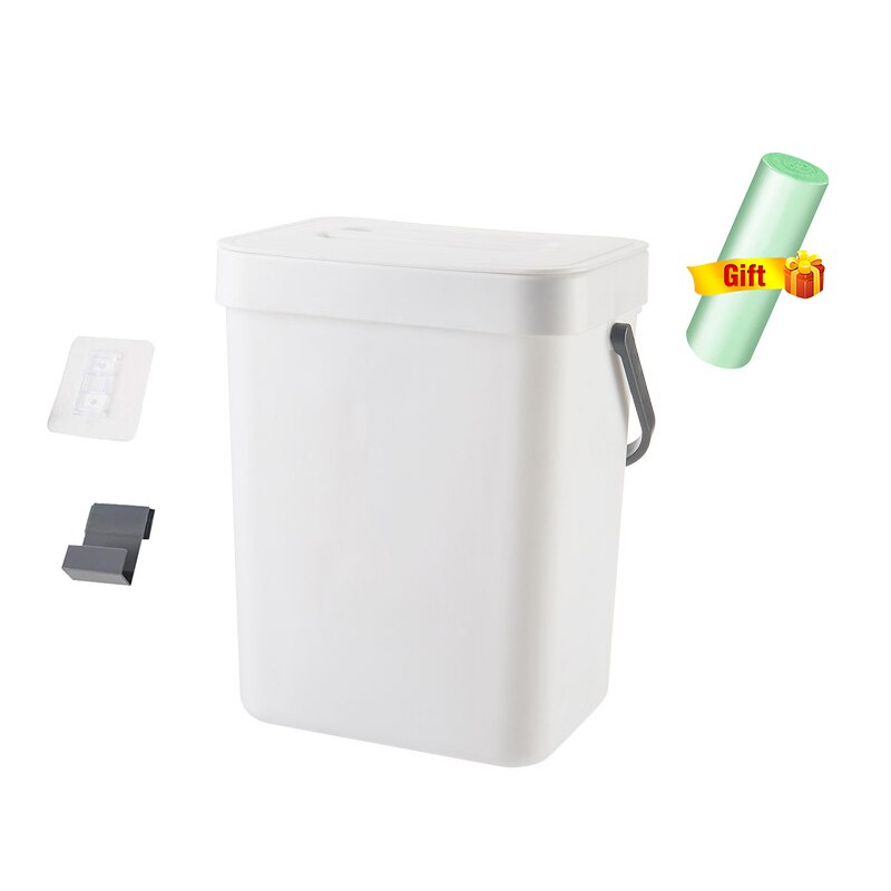3 in 1 Kitchen Trash Can Kitchen Waste Bin Wall Mounted Dustbin Zero Waste Garbage Bin Kitchen Hanging Trash Bin Cabinet Door: White / 5L
