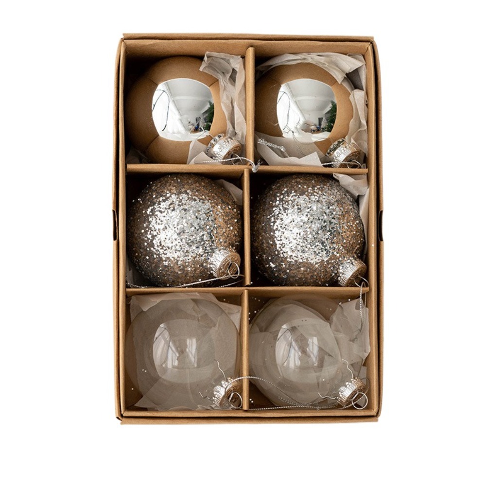 6 pçs artesanato conjunto de bola de natal de vidro 6cm criativo pingente de árvore de natal delicado pintado pendurado ornamento casamento