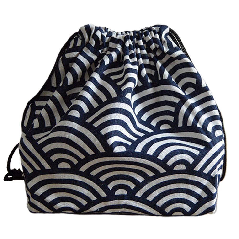 Estudantes de armazenamento estilo japonês piquenique escola portátil caixa algodão linho drawstring almoço bolsa impresso viagem bento: F