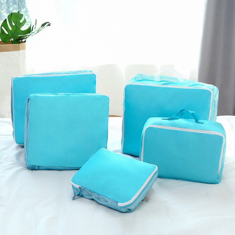 5 Pcs Waterproof Clothes Travel Storage Bags Packing Cube Luggage Organizer Pouch HB88: Blue