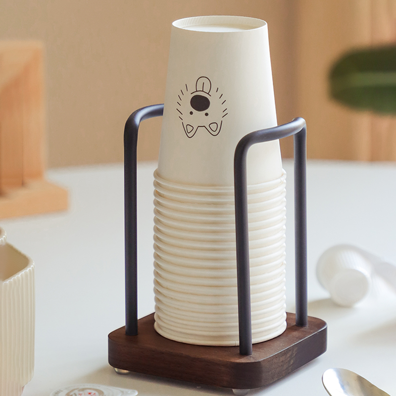 Wooden Coffee Station Organizer with Cup Holder and Condiment Storage - Coffee Bar Accessory for Disposable Cups and Coffee Supp