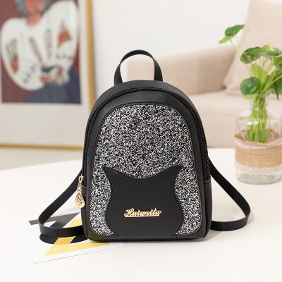 Mochila pequeña de para niña, brillantes de lentejuelas bolso de hombro, Mini mochila multifunción para chica adolescente,: Negro