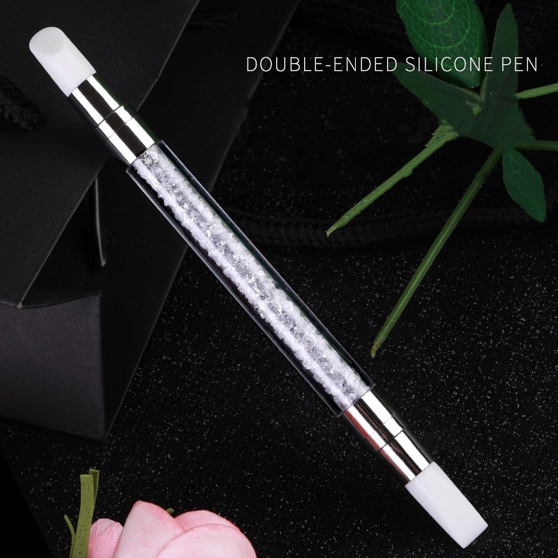 Nail art siliconen pen dubbele kop schuine mond vorm punt boor applique embossing stok multifunctionele nail pen
