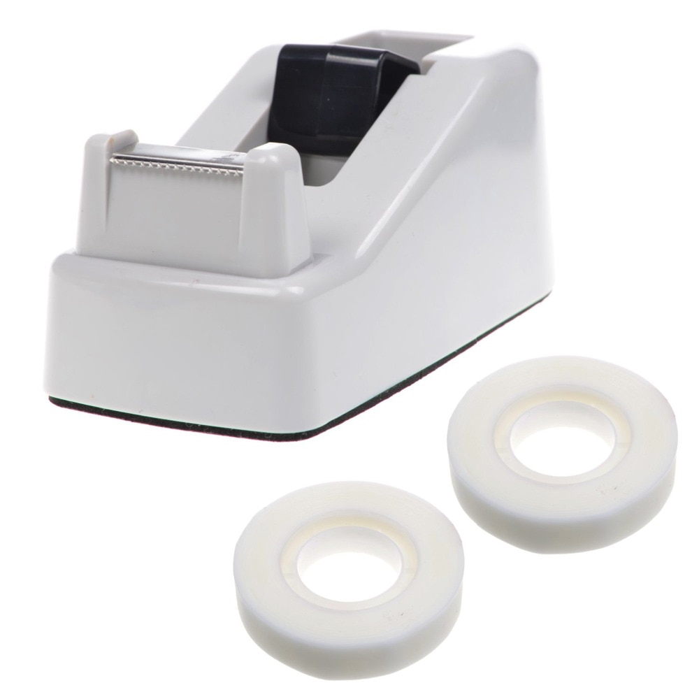 Heavy Duty Tape Dispenser ,Weighted Base, Nonskid Pad for One-hand Dispensing Color Random with Two Rolls White Tapes