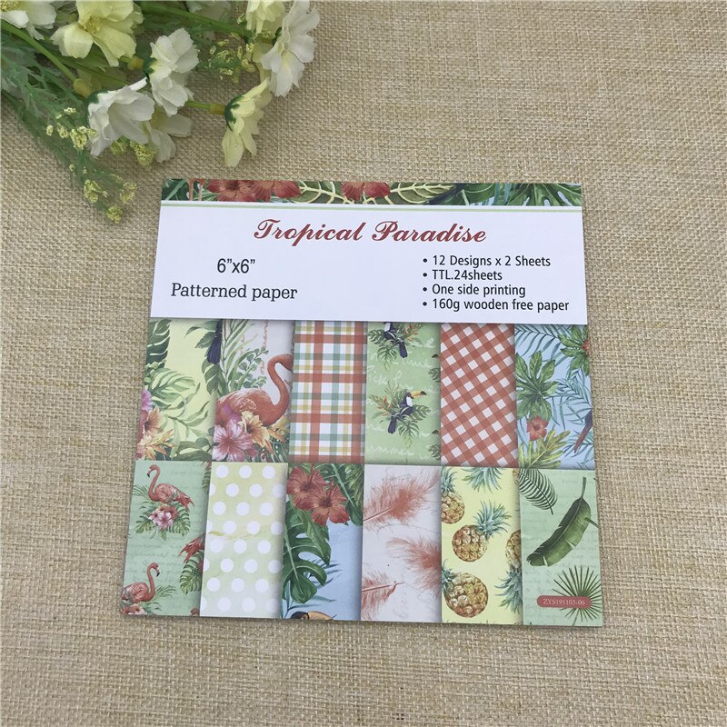 24 sheet 6"X6"Tropical Paradise of flower patterned paper Scrapbooking paper pack handmade craft paper craft Background pad