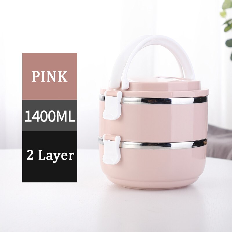 TUUTH 304 Roestvrij Staal Japanse Lunchbox Thermische Voor Voedsel Draagbare LunchBox Voor Kinderen Picknick Kantoormedewerkers School: JpA-2Layers-Pink