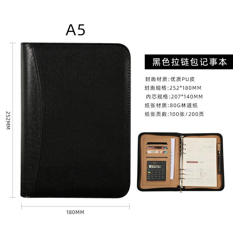 A5 office business portfolio manager padfolio zipper briefcase bag document file holder leather organizer: Style A 03