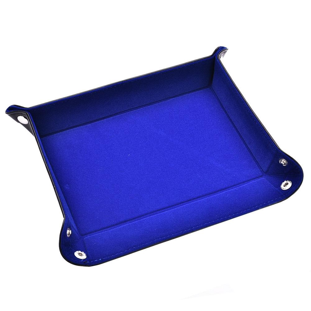 Doppelseitige Dice Tray PU Leder Klapp Rechteck Tablett Samt Würfel Halter Für RPG, DND, schach Andere Tabelle Spiele Und Lagerung: Blue