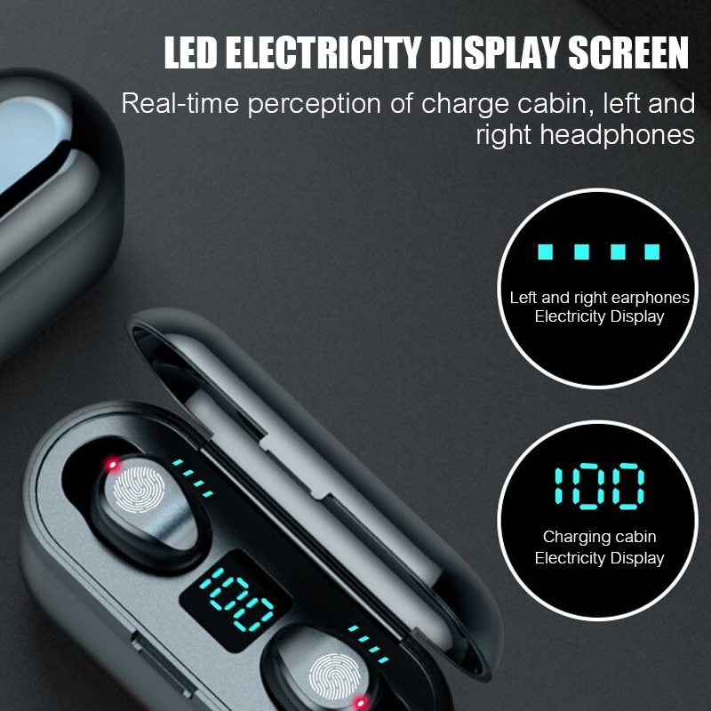 9999+ H&A Bluetooth V5.0 Earphone Wireless Earphones Stereo Sport Wireless Headphones Earbuds headset 2000 mAh Power For iPhone