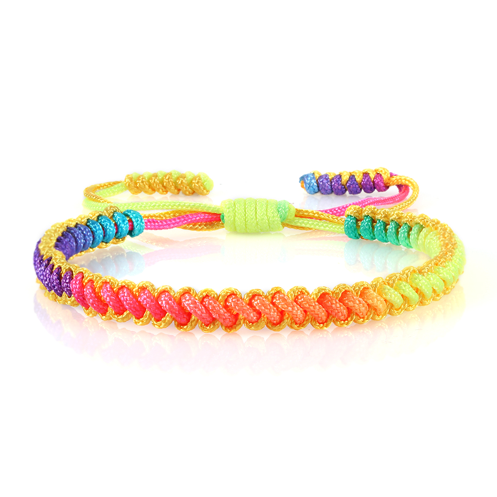 Lucky Colorful Rainbow Knots Braided Bracelet For Women Men Couple Handmade Adjustable Prayer Nylon Rope Bangles Travel: Dark Gold