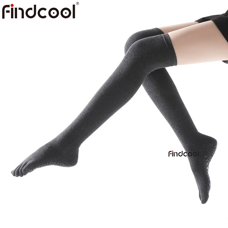 Findcool-Calcetines deportivos antideslizantes para Yoga, medias de cinco dedos para Fitness, de algodón para adelgazar, gimnasia, masaje de pies: Charcoal