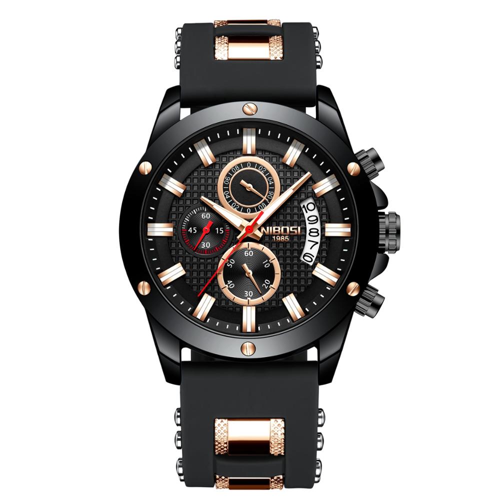 Nibosi Sport Zwart Heren Horloges Top Luxe Horloge Voor Mannen Siliconen Horloge Waterdicht Quartz Klok Relogio Masculino: 3